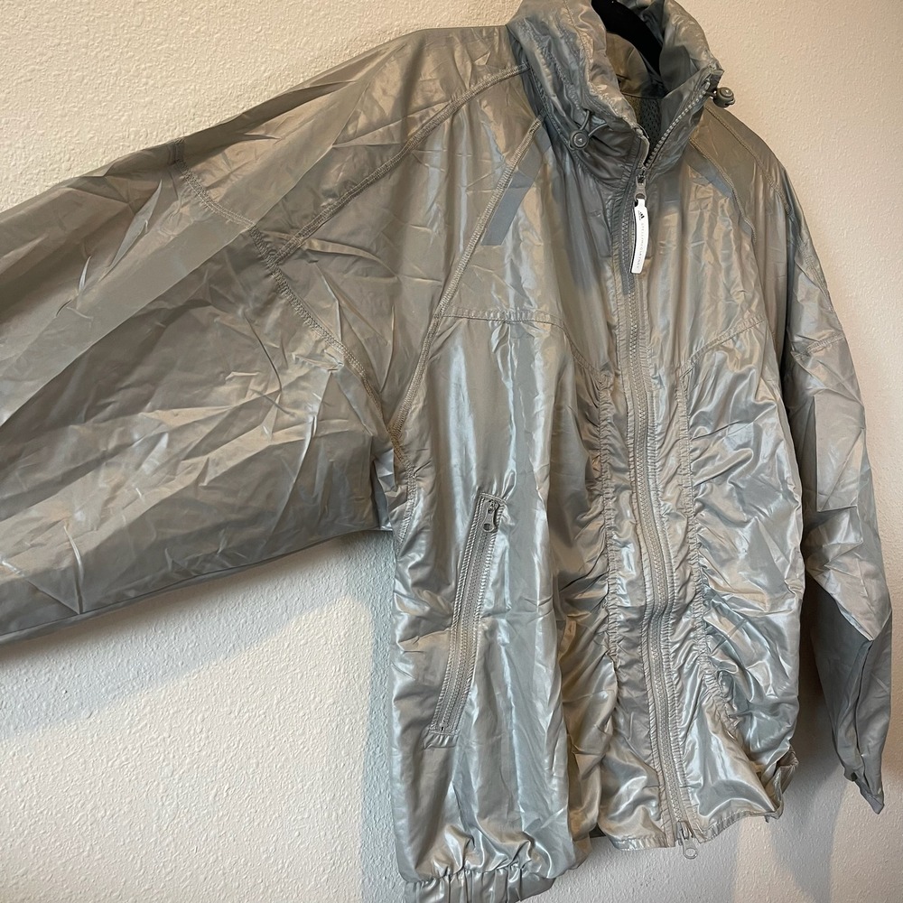 Adidas by Stella McCartney Metallic Silver Ruched Windbreaker Jacket Large L - Picture 4 of 14